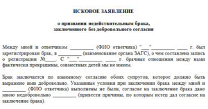 Исковое заявление о признании брачного договора полностью (частично) недействительным