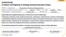 Заключение о соответствии замещаемой должности по результатам испытательного срока