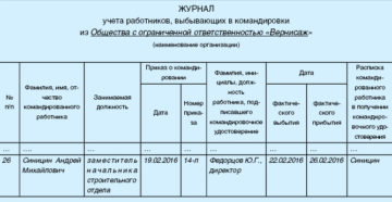 Журнал командировок образец